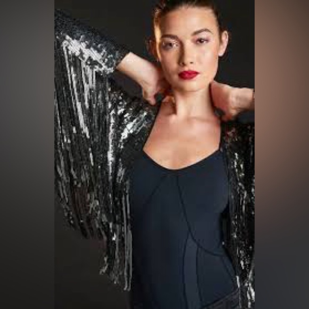 Anthropologie Fringed Sequin Jacket